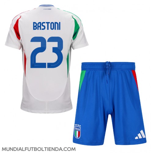 Camiseta Italia Alessandro Bastoni #23 Segunda Equipación Replica Eurocopa 2024 para niños mangas cortas (+ Pantalones cortos)